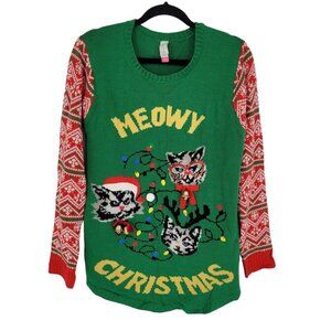 No boundaries XL 15 17 Meowy Christmas light up ugly sweater cats fair isle